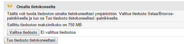 Jos ilmoitusta en vieläkään tule, tallenna tiedosto omalle koneellesi ja tuo se Optimaan Uusi objekti> Tiedosto toiminnolla.