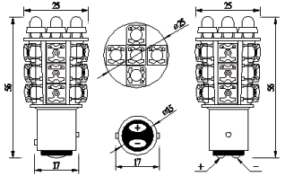 TB-20D-X-Y (kanta BAY15D) kaksoispolttimo KANTA BA15D. Käyttöjännite (Y) 12 Vdc tai 24 Vdc. Sähköteho 1,3 W. Vastaa valoteholtaan 5-10 W hehkulamppua.