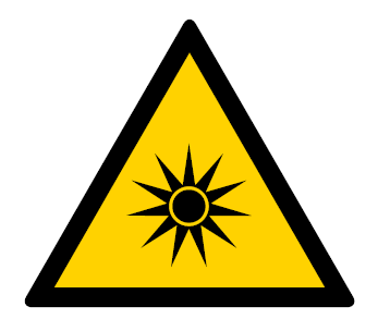 UV-säteilyn varoitusmerkkinä voidaan käyttää optisen säteilyn varoitusmerkkiä lisämerkin UVsäteily kanssa (31). Kuva 15. Optisen säteilyn varoitusmerkki.