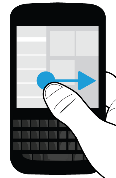 BlackBerry Hub ja sähköposti Viesteihin ja ilmoituksiin kurkistaminen viestin luomisen tai tarkastelun aikana Liu uta sormeasi hitaasti viestin vasemmasta reunasta oikealle.