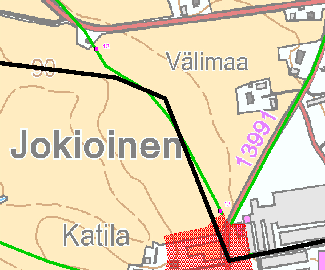 Kangasala 19.8.2013 Kuva 5. Koekuoppien 12 ja 13 sijainti.