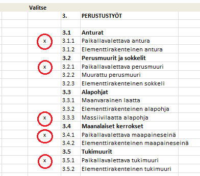 55 Kuva 8. Aikataulun laatijan valitsemat perustusrakenteet. (Westerholm M). Tämän jälkeen aikataululaatija painaisi painiketta siirrä tiedot, jonka näemme kuvassa 9.