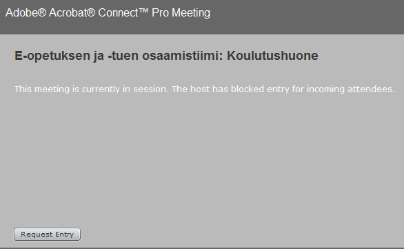1. Siirtyminen virtuaalihuoneeseen: 5. Virtuaalihuone on verkossa ja sinne mennään nettiselaimella surffaamalla huoneen osoitteeseen: esim: http://connect.metropolia.fi/connectkoulutus/ 6.