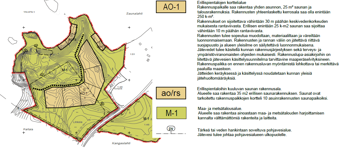 Pieni osa pohjavesialueen koillisosasta kuuluu Vekaraisten ranta-asemakaavaan (kunnanvaltuuston päätös 15.11.2011), kuva 7.2.6. Kuva 7.2.6 Ote Vekaraisten ranta-asemakaavasta Kirkkokankaan pohjavesialueen koillisosassa.