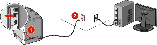 Yhteyden muodostaminen Ethernetverkon avulla Kiinteä asennus ja liitäntä 1 Kytke Ethernet-kaapeli tulostimeen ja verkon aktiiviseen Ethernet-porttiin.