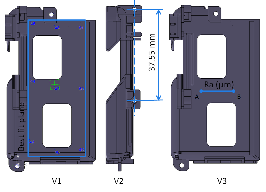 Figure 10 - The schematic view of the DOE performance variables The third key variable selected for the experiment was the surface quality (V3) of the AM produced parts.