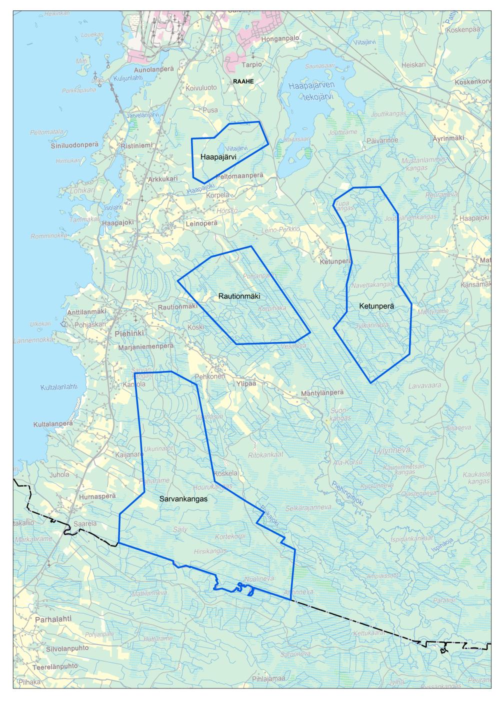 Raahen eteläisten tuulivoimapuistojen osayleiskaava OSALLISTUMIS- JA ARVIOINTISUUNNITELMA 12.1.2011, tarkistettu 12.8.2013 Alueiden sijainti kartalla.