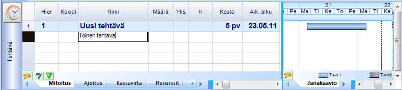 Kalentereita voi ylläpitää myös Projekti-Ribbonin Kalnetri-toiminnoilla: 3. Tehtävien lisääminen Projektille voidaan lisätä tehtäviä hyvin monella eri tavalla tarpeesta riippuen.