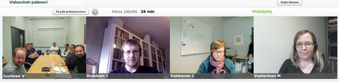 Myöhemmin jos on tarve säätää laiteasetuksia, Flash Playerin asetukset saa auki hammasrattaasta: Videochat-näkymän toiminnot Näkymän yläosassa näkyvät osallistujat, jotka ovat