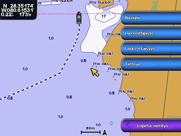 Navigointi ➊ Aktiivisen jäljen värin määrittäminen Voit valita nykyisen jäljen värin. 1. Valitse aloitusnäytössä Tiedot > Käyttäjätiedot > Jäljet > Aktiivisen jäljen asetukset > Jäljen väri. 2.