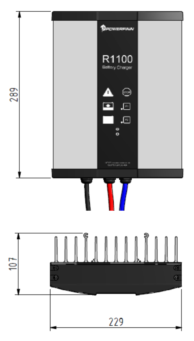 Laturin mitat Mittapiirros R2300