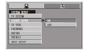 SOITTIMEN ASETUKSET Paina toistotilassa näppäintä SETUP. LCD-näytölle aukeaa asetusvalikko. Värijärjestelmän valitseminen Valitse oikea värijärjestelmä TV-vastaanottimen mukaisesti.