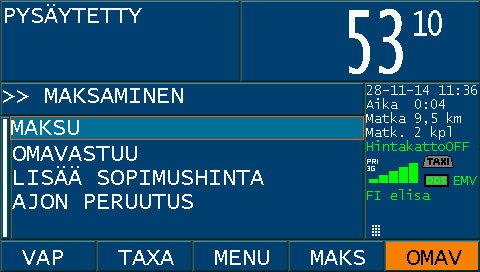 KELA-tilaus. Yhdistely, kaksi tai useampi asiakas: Hyväksy ajotarjous Vector-9000 terminaalista. Halutessasi voit tulostaa KELA-ajoselitteen PRINT näppäimellä. Aja nouto-osoitteeseen.