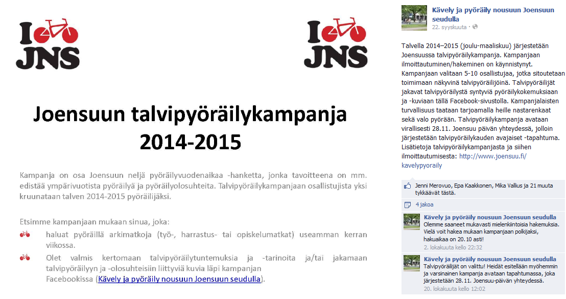 KÄVELY JA PYÖRÄILY NOUSUUN JOENSUUN