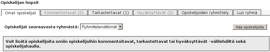 Kun hops on hyväksytty ja palautettu, tilanne Omat opiskelijat näytöllä on seuraava: Opiskelija Oili Onnekkaalla on nyt ensisijainen ja hyväksytty hops sekä arkistokopio hyväksytystä hopsista.