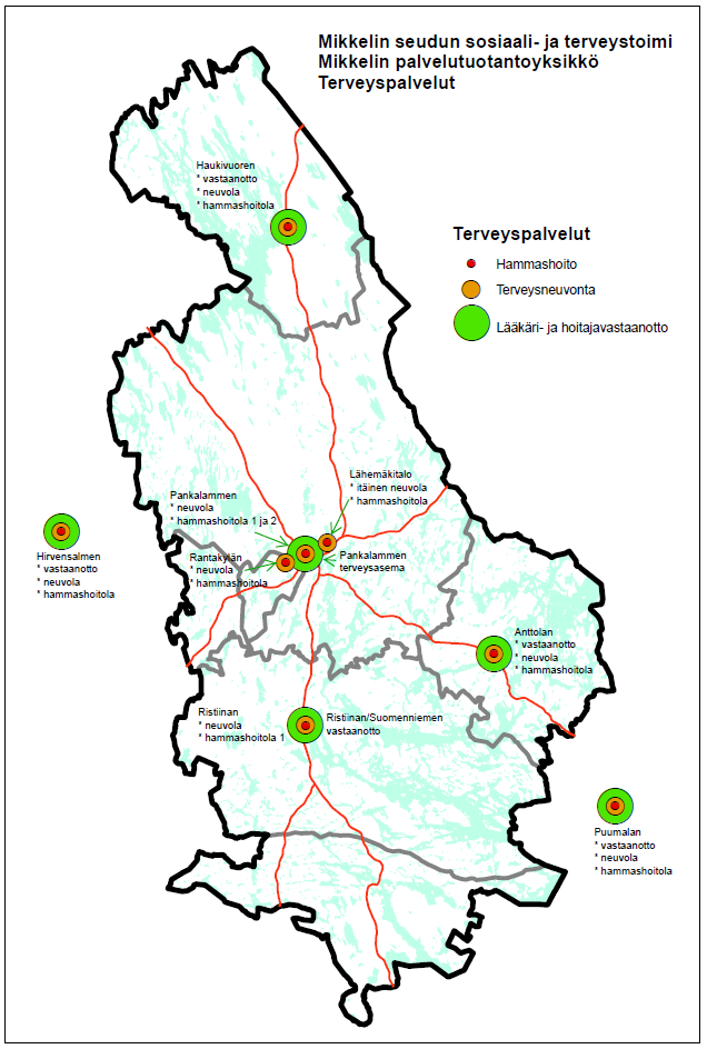 Vastaanottopalvelut Nykyinen palveluverkko suhteessa väestökysyntään Terveyspalveluiden toimipisteet 8 neuvolaa 8