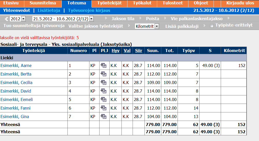 Tämän valikon kautta voidaan välittää tietoa myös palkanlaskijalle esimerkiksi työntekijän sairasloman arvioidusta pituudesta. KUVA 10.