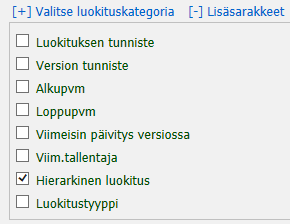 8. CodeServer selailukäyttö aloitussivu 1/5 Aloitussivulla näkyy luokituslistaus, jossa näkyvät oletusarvoisesti voimassaolevat luokitusversiot Listauksen oikeassa laidassa näkyy pikalinkki