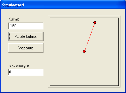 4.1.3 Simulaattori Ohjelman esittelyversio käyttää todellisen kulman mittauksen sijaan ohjelmallista simulaattoria, joka on näkyvissä aina, kun heiluria tarvitaan.