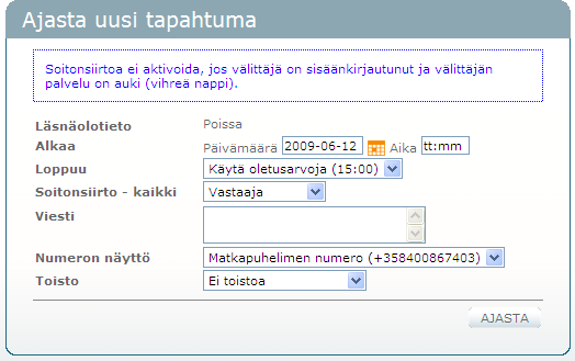14.4.2011 12 (44) Huom! Voit asettaa profiilin myös lähettämällä ennakkoon määritellyn koodin tekstiviestitse, esim. KOKOUS lähtiessäsi kokoukseen.