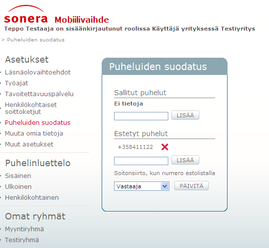 14.4.2011 22 (44) Huom. Soittajat voivat kiertää rajoituslistat soittamalla vaihteen kautta. Huom. Vaikka soittajalla olisi käytössään soittajan numeron näytön esto, numero kuitenkin tunnistetaan.