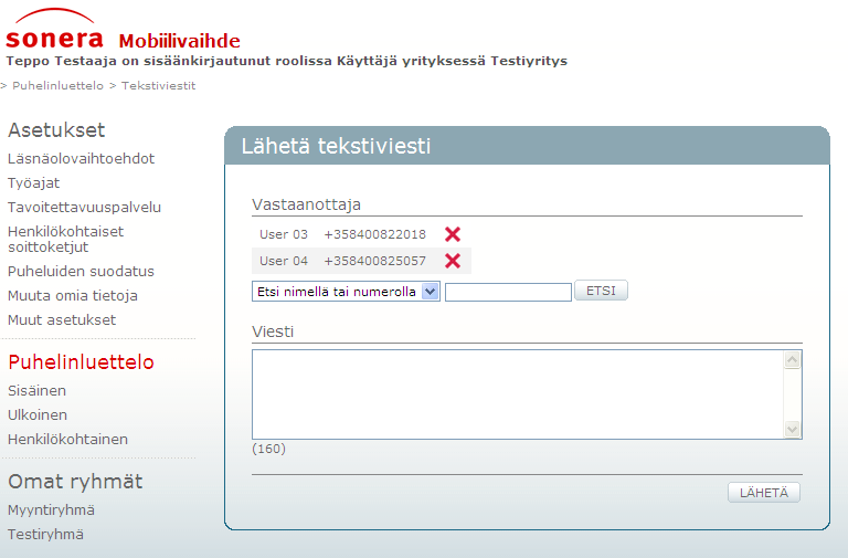 14.4.2011 29 (44) 4.5 Tekstiviestin lähettäminen puhelinluettelosta Tekstiviesti lähetetään kontaktille seuraavasti: Valitse kontaktit puhelinluettelonäkymästä.
