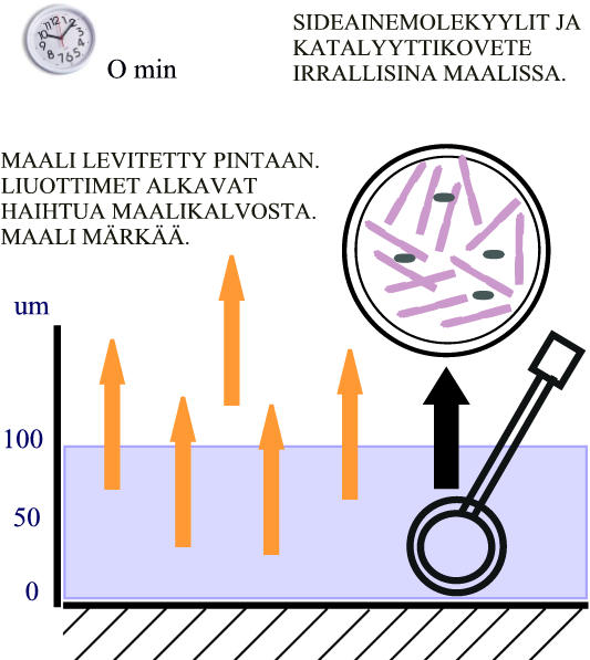 KOVETTEENA KATALYYTTI Katalyyttimaalissa maaliin lisättävä kovete ei itse ole osana muodostuvaa maalikalvoa, vaan saa olemassaolollaan maalin sideaineen itse muodostamaan verkkorakenteen.