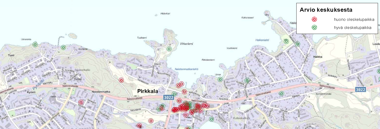 ja epäviihtyisäksi (punainen) koetut