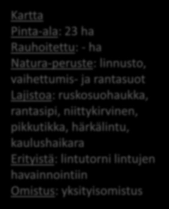 ruskosuohaukka, rantasipi, niittykirvinen, pikkutikka, härkälintu,