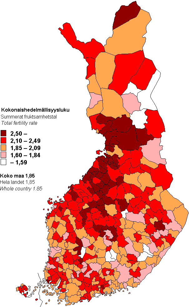 Kokonaishedelmällisyysluku kunnittain 2007-2011 Lähde: Tilastokeskus Laskennallinen lasten määrää,