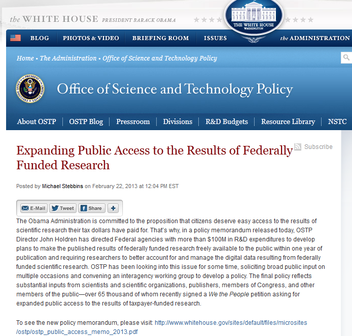 the results of unclassified research that are published in peerreviewed publications directly arising from Federal funding should be stored for long-term preservation and publicly accessible to