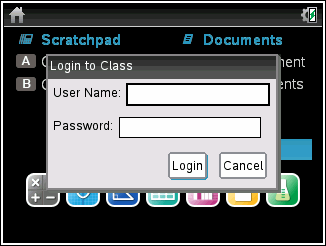 Opettajan TI-Nspire Navigator Teacher Software luokassa Jos olet luokassa, jossa opettajan TI-Nspire Navigator Teacher Software - ohjelmistoa käytetään, sinun täytyy kirjautua luokkaan voidaksesi