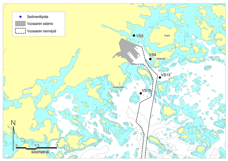 4.3 Sedimenttinäytteenotto Sauli Vatanen Vuosaaren sataman ja meriäväylän ympäristöstä otettiin sedimenttinäytteitä neljästä pisteestä 1.1.21 (kuva 17).