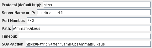 5 Testauksen aloittamisen esimerkit 5.1 A1 attribuutti-rajoitustietosanoma Kyselysanoman alku HTTP-protokollan tasolla ennen salausta POST /AmmattiOikeus HTTP/1.0 Host: t-attrib.valtteri.