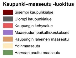 Kaupunki-maaseutu luokitus Keski-Pohjanmaan maakunnasta (www.ymparisto.fi) Kuvasta 1. voidaan havaita, että varsin iso osa Kokkolan maapinta-alasta on harvaan asuttua maaseutua.