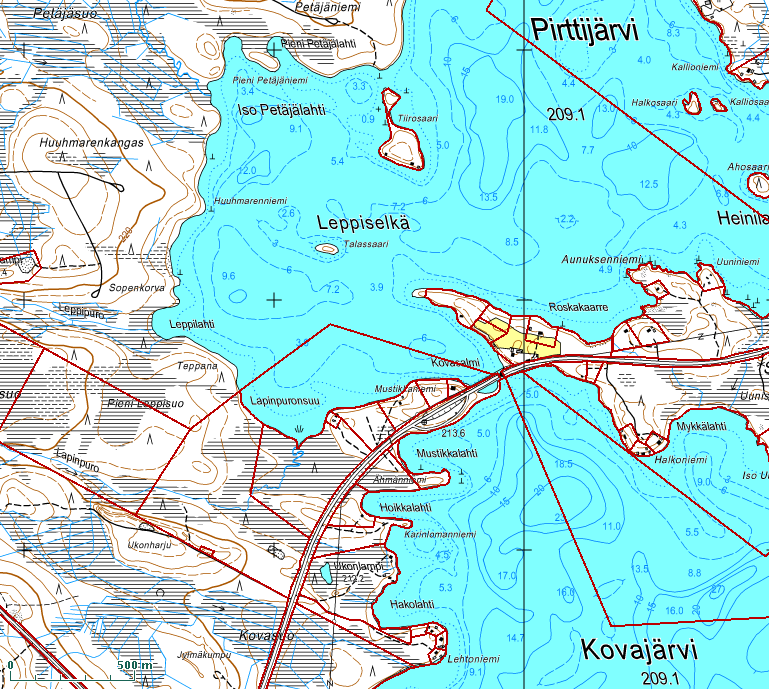 - 9 - Kuva 7 Järvialueiden syvyystietoja Alueen metsälain mukaisten arvokkaiden elinympäristöjen ja luonnonsuojelu- tai vesilain mukaisten erityisten luontotyyppien inventointi on tehty kesällä 2009.