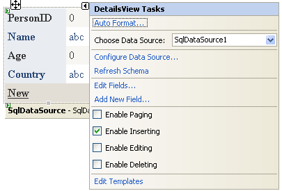 ASP.NET Data Binding 13 (34) 2. Toteuta seuraava SQL-lause: SELECT * FROM [Persons] 3. Lisäksi tarvitaan vastaava Insert - lause, joka voidaan generoida Advanced napilla. 4.