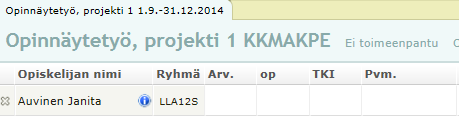 C. -12 ja myöhemmin aloittaneiden opintopisteiden kirjaus, projektioppari (2/2) Tietoina kaikkiin suorituksiin (Opinnäytetyöprojekti 1; Opinnäytetyöprojekti 2; Opinnäytetyöprojektien synteesi ja