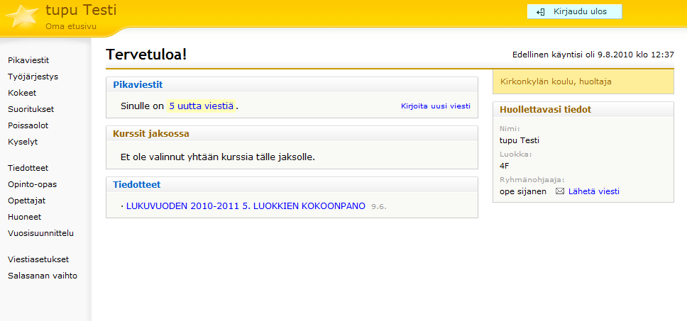 3 Viestiasetuksista voi tarkastella, mistä asioista ja millä tavalla Wilma-järjestelmä lähettää viestejä sähköpostiisi. Linkit eri toimintoihin.