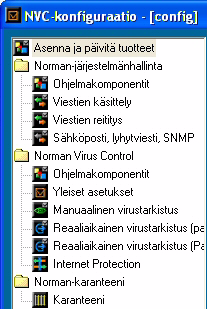 9 NVC for Workstations - Käyttäjän opas NVC:n ohjelmat ja moduulit Tässä kappaleessa kerrotaan, kuinka NVC ja mahdolliset muut Normanin tuotteet esitetään konfigurointieditorissa ja Norman-kuvakkeen