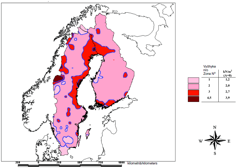 22 5.3 Lumikuormat Rakenteeseen kohdistuvien lumikuormien määrittäminen tehtiin standardin SFS-EN 1991-1-3 + AC Eurocode 1: Rakenteiden kuormat. Osa 1-3: Yleiset kuormat. Lumikuormat. mukaisesti.