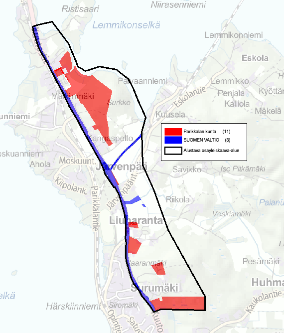 2.9 Maanomistus Parikkalan kunta omistaa Mälkiinmäen alueella, jonne kaavassa on osoitettu kaupallisten palvelujen alue suurehkon maa-alueen.
