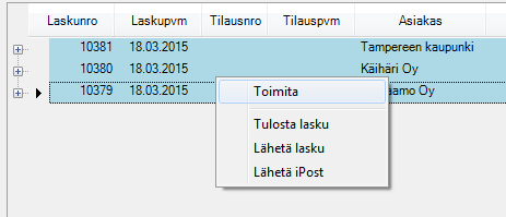 10.8. Toimitus Käyttäessäsi Laskujen toimitus-toimintoa sinun ei tarvitse huolehtia laskun toimitustavasta.