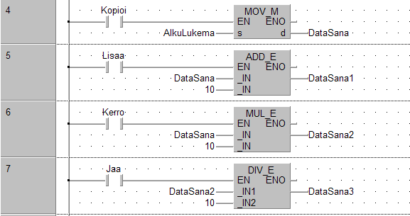 Datasanojen sisältöjä voidaan kopioida ja asettaa helposti MOV-funktiolla ja niille voidaan tehdä matemaattisia operaatioita, laskea datasanoja yhteen.