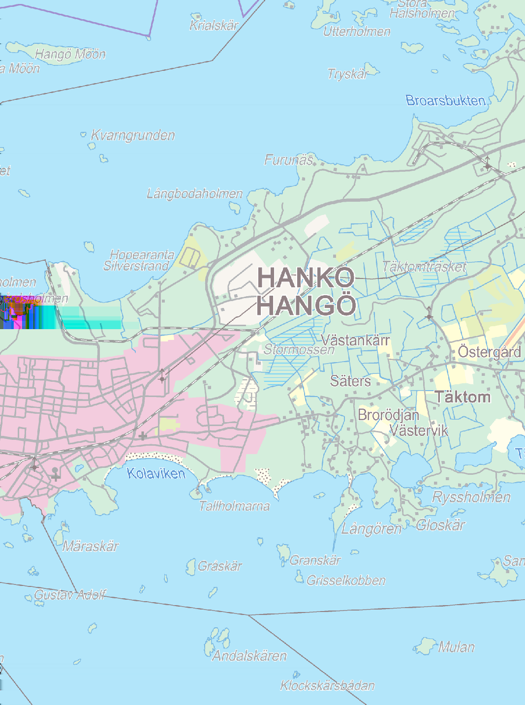 KOHDE 0 1000 2000 SUOJELUALUE 1:40000 POHJAKARTAT MAANMITTAUSLAITOS, KOPIOINTILUPA: 244/KP/04 HANGON KAUPUNKI HANKO