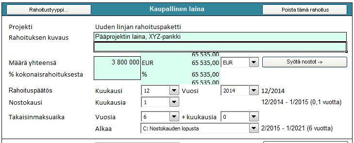 12.5 Lainaparametritaulukko (01Param) Lainaparametritauluukkoon syötetään lainan parametritiedot. Taulukkonimi 01 viittaa ensimmäiseen lainaan. Toisen lainan taulukkonimessä olisi 02 jne.