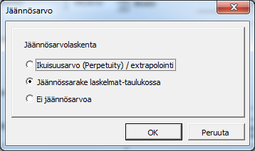 Voit erikseen huomioida vaihtoehtoisen laskenta-ajankohdan Payback-laskentaa varten. Voit päättää, otatko nollakauden (laskelman ensimmäinen sarake) mukaan vai et. 3.1.