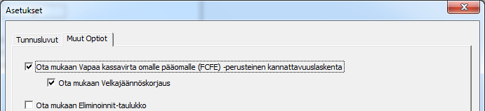 Huomaa että jokaisen sarakkeen kassavirta diskontataan/prolongoidaan laskenta-ajankohtaan ko. sarakkeen diskonttauskorkoa käyttäen. Syötä vuosikorko myös kun sarakkeen kausi on lyhyempi kuin vuosi. 3.