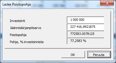 Kohdennetut investointimenot (2) poistetaan yhtenä hankintana ensimmäisestä poistosta lähtien, kun taas perinteiset investoinnin menojen (1) poistot kertyvät kirjanpitoarvon kanssa. 3.2.4.2.2 Poistopohja Useimmissa tapauksissa poiston lähtökohtana on koko hankintahinta (100 %).