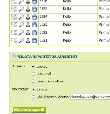 - ja summan ja raportin saa excel-listalta.